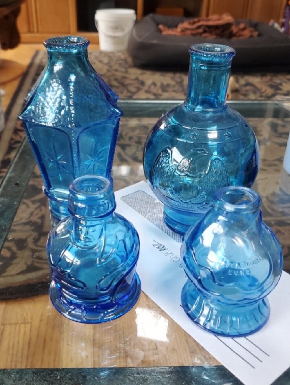 Wheaton Blue Art Glass Bottles 2 @ 6" - 2 @ 3.5"